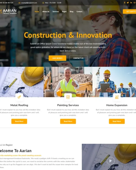 Aarian - Joomla 5 Construction Responsive Template