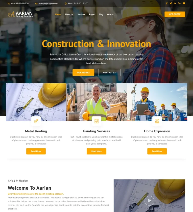 Aarian - Joomla 5 Construction Responsive Template