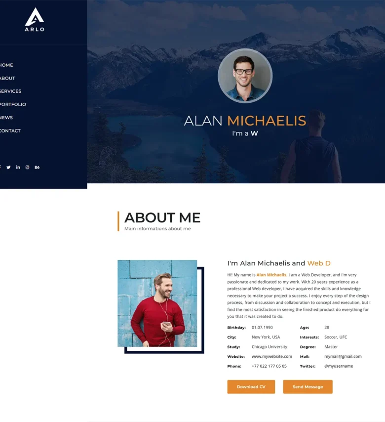 Arlo - Joomla 5 Personal / Portfolio / Resume Website Template