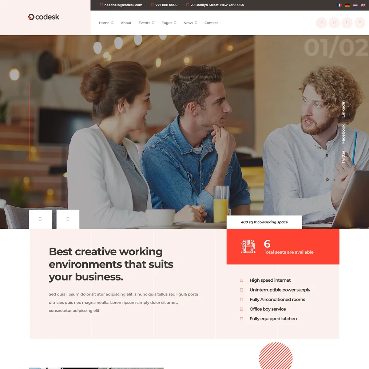 Codesk - Joomla 5 Coworking Shared Offices Space Template