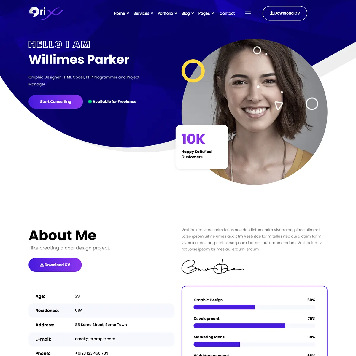 Orix - Joomla 5 CV/Resume and Portfolio Template | Freelancer