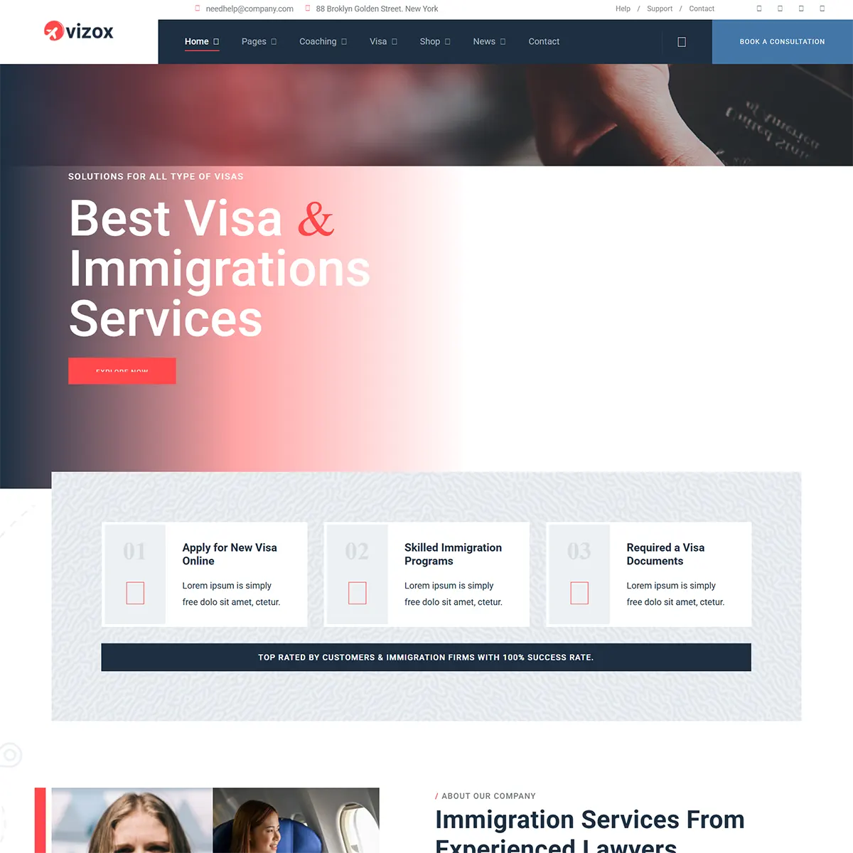 Vizox Joomla 5 Visa Immigration Consulting Template | Consultant