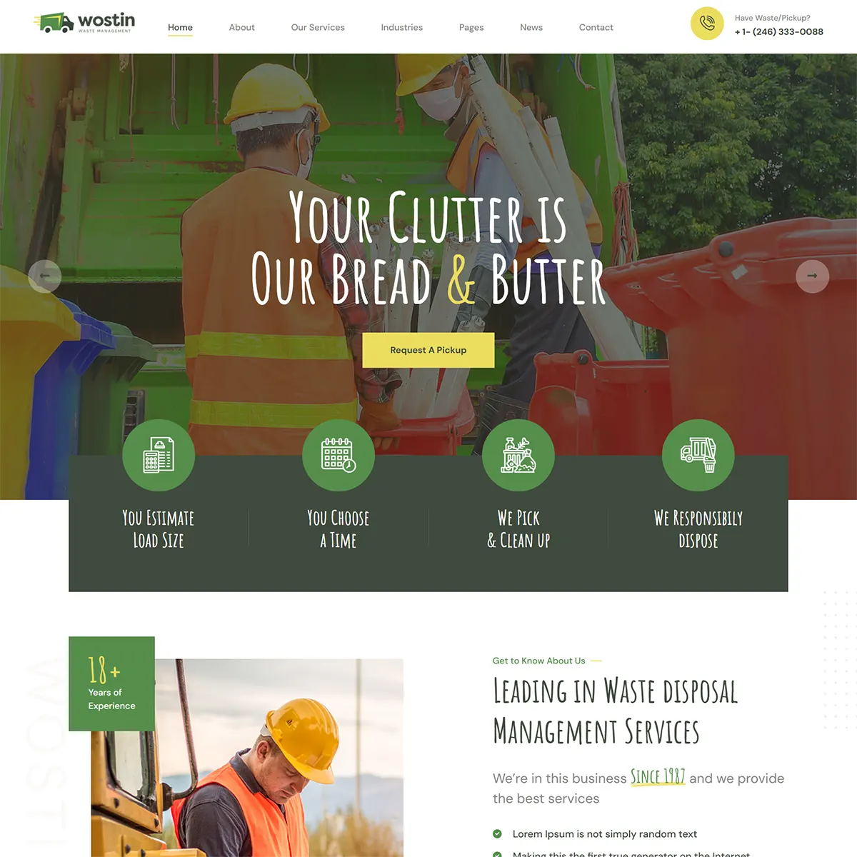Wostin - Joomla 5 Waste Pickup and Disposal Services Template